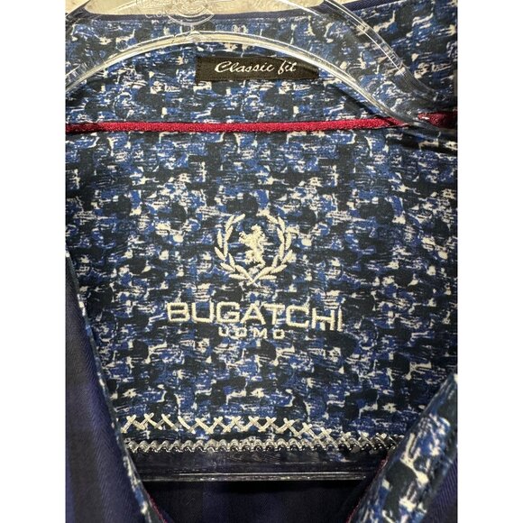 Bugatchi Uomo Mens XL Button-Up Long Sleeve Shirt Blue Plaid Classic Fit Collar - Picture 4 of 5